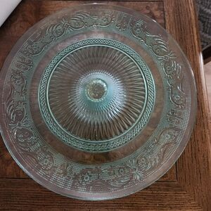 Glass Aquamarine Footed Cake Stand/ Serving Plate